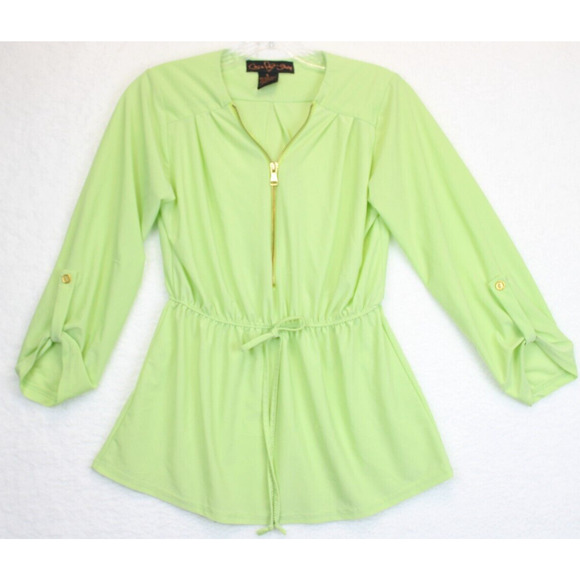 Coco & Shay Peplum Tunic Women S Gold Front 1/2 Zip Roll Up Sleeves Lime Stretch - Picture 1 of 14